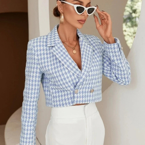 Houndstooth Print Double Breasted Blazer Workwear - Picture 6 of 6